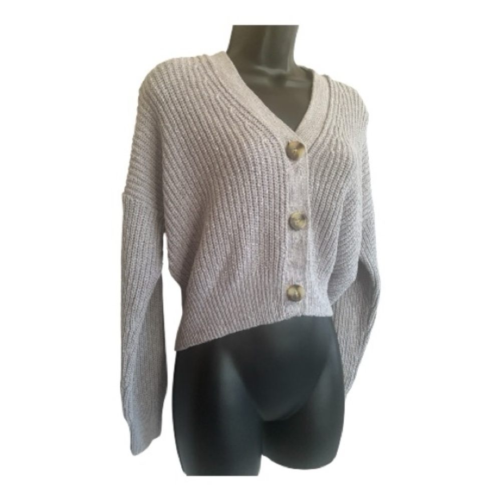 Madewell Brenville Crop Cardigan Light Purple Gray Women's Sweater Size S - Picture 2 of 8